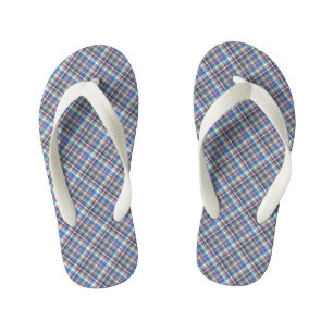 Plaid Stof Print Grijs Blauw Geruit Patroon Kinder Teenslippers