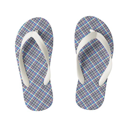 Plaid Stof Print Grijs Blauw Geruit Patroon Kinder Teenslippers (Voetbed)