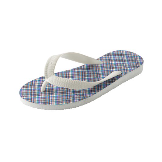 Plaid Stof Print Grijs Blauw Geruit Patroon Kinder Teenslippers (Schuin)