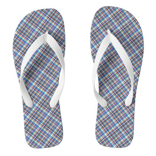 Plaid Stof Print Grijs Blauw Geruit Patroon Teenslippers (Voetbed)