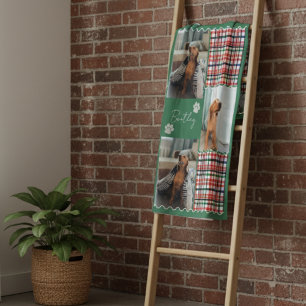 Plaid Stripe Squiggle Pet Vier Foto Grid Fleece Deken
