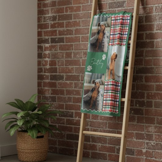 Plaid Stripe Squiggle Pet Vier Foto Grid Fleece Deken