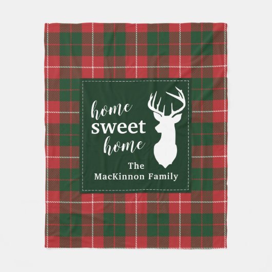 Plaid Sweet Home Herten Gepersonaliseerde Tartan Fleece Deken (Voorkant)