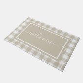 Plaid Tan en White Gingham Patroon Welkom Deurmat (Schuin)