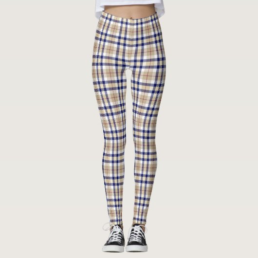 Plaid Tan Navy Rood XDIY BG Wit Leggings (Voorkant)