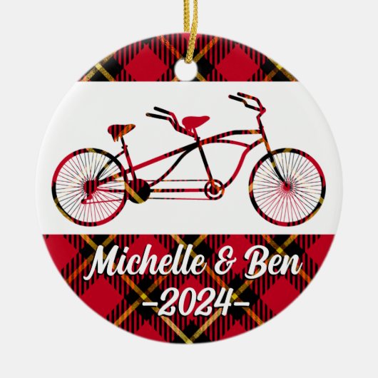 Plaid Tandem Bicycle - Paren Bike Ornament (Voorkant)