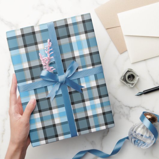 Plaid Tartan blauw wit patroon Cadeaupapier (Geschenken)