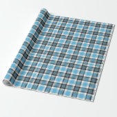 Plaid Tartan blauw wit patroon Cadeaupapier (Uitgerold)