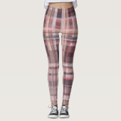 Plaid tartan bordeauxrode perzik roze strepen leggings (Voorkant)