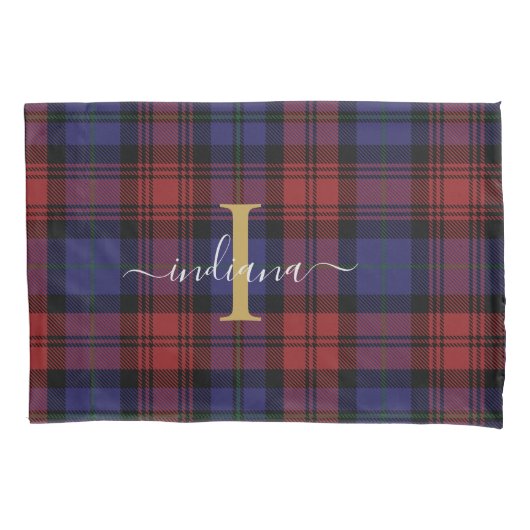 Plaid Tartan Check Monogram Aangepast Kussensloop (Voorkant)