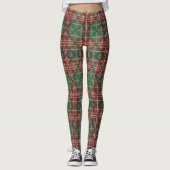 Plaid Tartan Christmas Red Green Traditional Leggings (Voorkant)