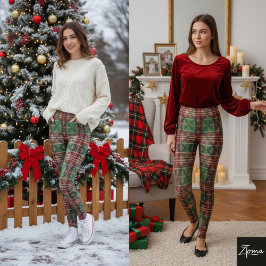 Plaid Tartan Christmas Red Green Traditional Leggings