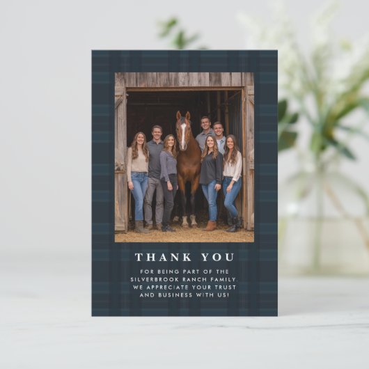 Plaid Tartan Equestrian Barn Ranch Business Bedankkaart (Staand voorkant)