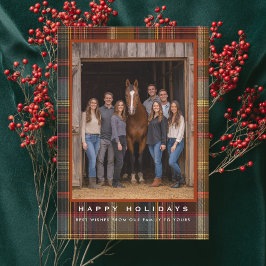 Plaid Tartan Equestrian Barn Ranch Christmas Feestdagenkaart