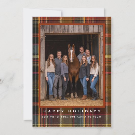 Plaid Tartan Equestrian Barn Ranch Christmas Feestdagenkaart (Voorkant)