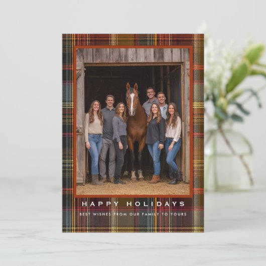 Plaid Tartan Equestrian Barn Ranch Christmas Feestdagenkaart (Staand voorkant)
