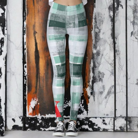Plaid tartan groen wit monogram rood feestelijk leggings