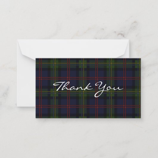 Plaid Tartan Malcolm Script Dank je Notitiekaartje (Voorkant)