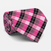 Plaid / tartan patroon roze en zwart stropdas (Opgerold)