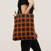 Plaid / tartan patroon sinaasappel en zwart tote bag (Dichtbij)