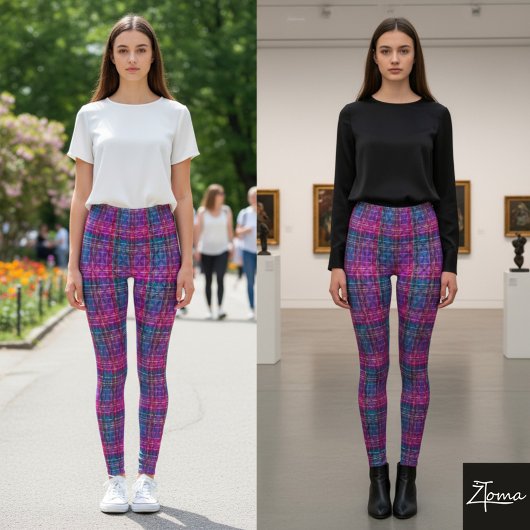 Plaid Tartan Pink Purple Teal Neon Leggings