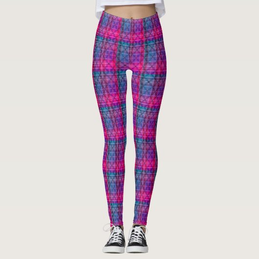 Plaid Tartan Pink Purple Teal Neon Leggings (Voorkant)