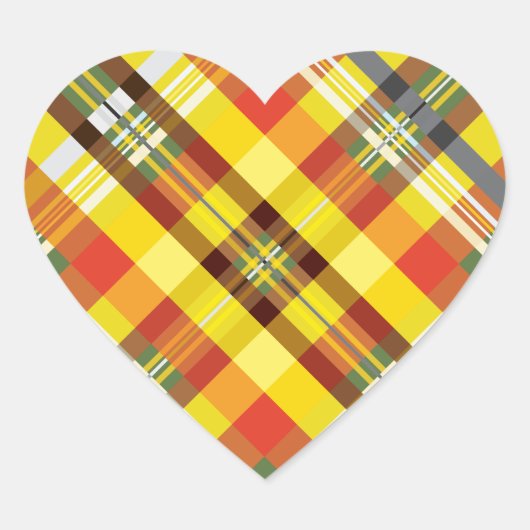 Plaid / Tartan - Zonnebloem - Hart Sticker (Voorkant)