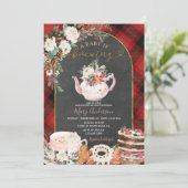 Plaid Tea Party Baby brouwt winterse Baby shower Kaart (Staand voorkant)