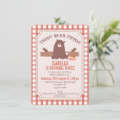Plaid Teddy Bear picknick verjaardagsuitnodiging Kaart (Staand voorkant)
