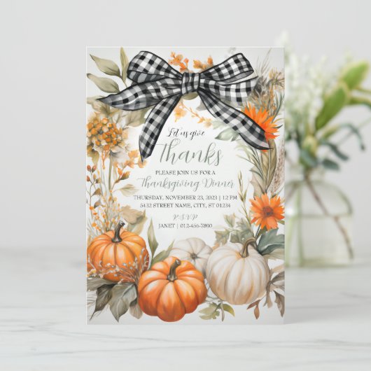 Plaid Thanksgiving Dinner Party Uitnodiging (Staand voorkant)