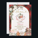 Plaid thee voor drie bloemen Kerstmis 3e verjaarda Kaart<br><div class="desc">BEWERKBARE Plaid Thee voor Drie Bloemen Kerst 3e verjaardag Uitnodiging Elegante Witte Bloemen Winter Kerstmis Verjaardag Tea Party Rood & Zwart Plaid Theepot Cakes Kerstmis Uitnodigen</div>
