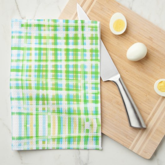 Plaid Theehanddoek In Blues en Groenen Theedoek (Quarter Fold)