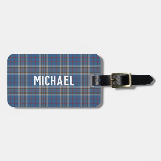 Plaid Thompson Clan Blue Grey Check Custom Tartan Bagagelabel (Voorkant horizontaal)