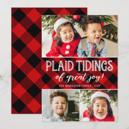 Plaid Tidings | 3 Foto's | Rode Collage Kerstkaart