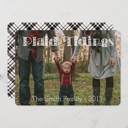 Plaid Tidings Zwart Wit Plaid Back Vakantie Kaart (Voorkant / Achterkant)