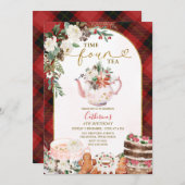 Plaid Time Vier Tea Party Kerstmis 4e verjaardag Kaart (Voorkant / Achterkant)