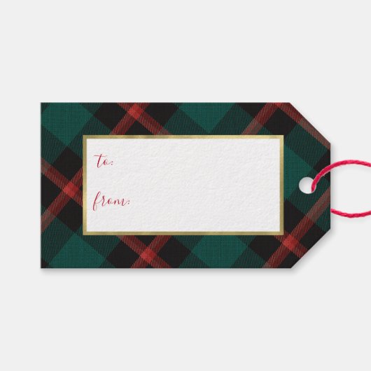 Plaid traditie Kerstmis Cadeaulabel (Voorkant (Horizontaal))