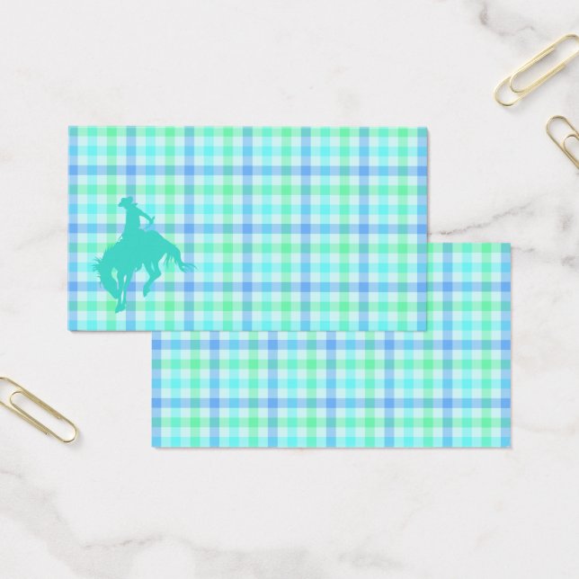 Plaid Turquoise Cowboy Visitekaartjes (Kantoor)