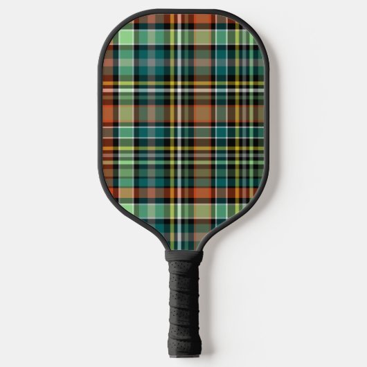 Plaid Turquoise Grijs Geel Sinaasappel MInt Groen Pickleball Paddle (Voorkant)