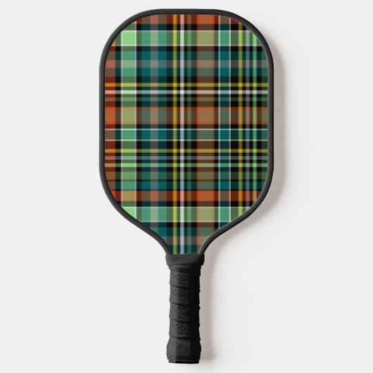 Plaid Turquoise Grijs Geel Sinaasappel MInt Groen Pickleball Paddle (Achterkant)
