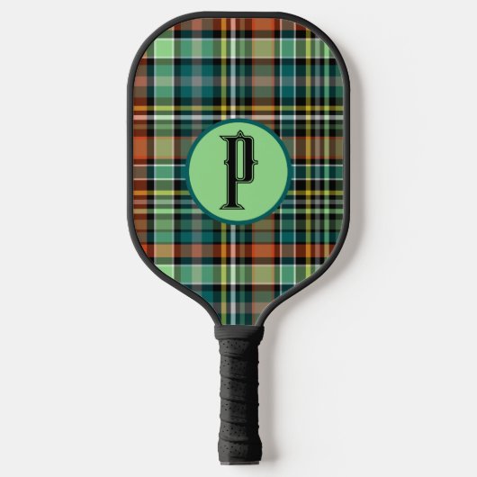 Plaid Turquoise Grijs Sinaasappel MInt Groen Perso Pickleball Paddle (Voorkant)