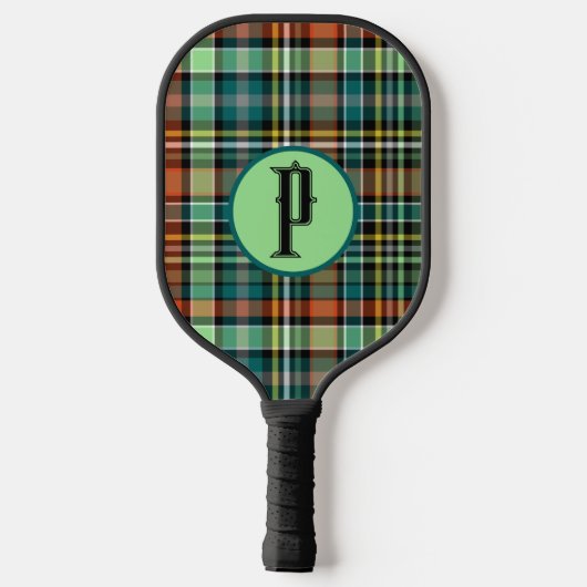 Plaid Turquoise Grijs Sinaasappel MInt Groen Perso Pickleball Paddle (Achterkant)
