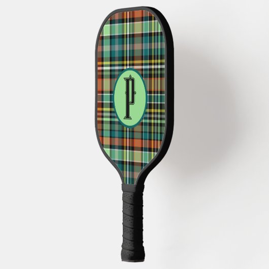 Plaid Turquoise Grijs Sinaasappel MInt Groen Perso Pickleball Paddle (Links)