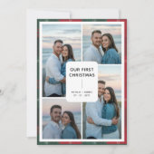 Plaid Typography Our First Christmas Newlywed Feestdagenkaart (Voorkant)
