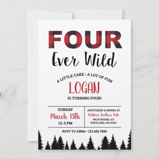 Plaid Vierde Verjaardag Uitnodiging Vier Ooit Wild (Voorkant)