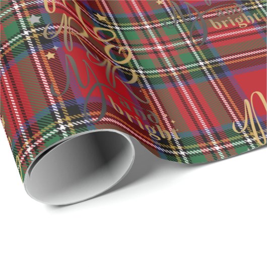 Plaid Vrolijk en Helder Kerstmis Stewart Tartan Cadeaupapier (Rol Hoek)