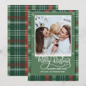 Plaid vrolijk kerst overlay foto witte script feestdagenkaart (Voorkant / Achterkant)