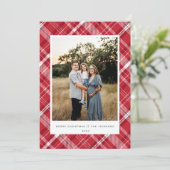 Plaid Vrolijk Kerstrood Feestdagenkaart (Staand voorkant)