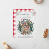 Plaid Vrolijke Kerstmis Familie Foto Mistletoe Notitiekaartje (Voorkant / Achterkant in situ)