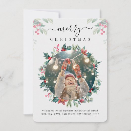 Plaid Vrolijke Kerstmis Familie Foto Mistletoe Notitiekaartje (Voorkant)